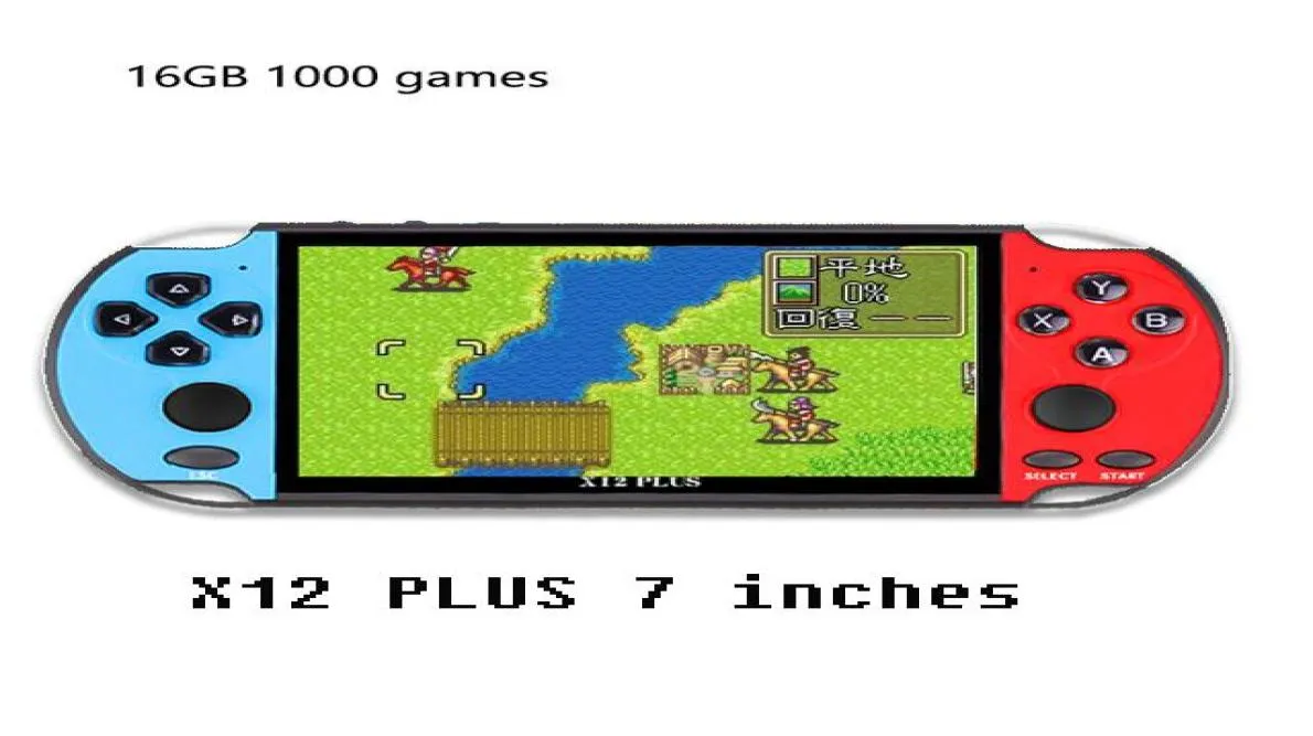 Консоль видеоигр плеера x12 плюс портативный портативный портативный ручной работы PSP Retro Dual Rocker Joystick 7 -дюймовый экран New3821280