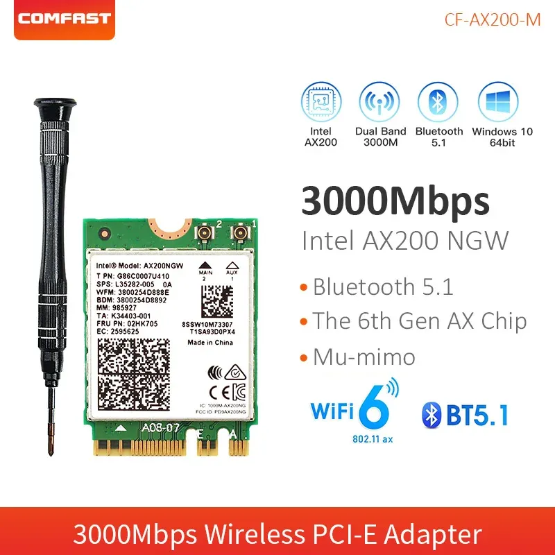 カード2974MbpsミニPCIe wifi 6カードデュアルバンドAX200 NGFF M.2 AX200NGW BLUETOOTH 5.1 802.11 AX LAPTOP WIFIワイヤレスアダプターモジュール