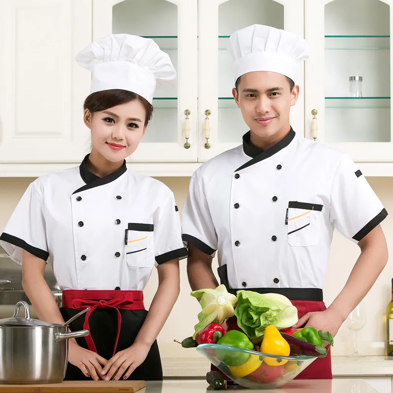 Hochwertige Männer Sommer kurzärmelig Koch Service Jackte Hotel Arbeitsbekleidung Restaurant Arbeitskleidung Werkzeug Uniform Cook Tops