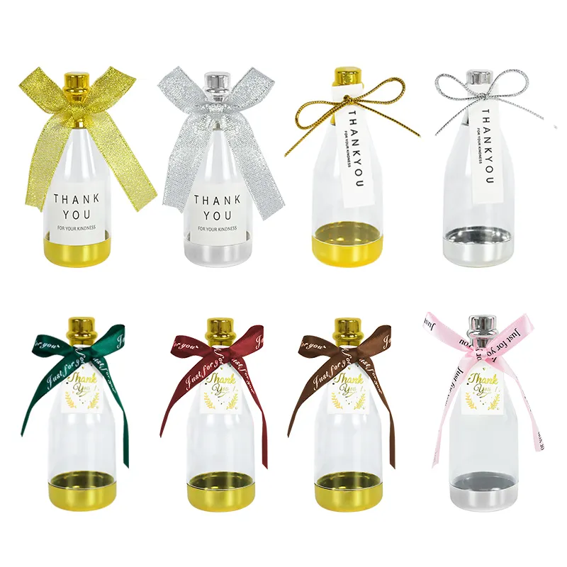5pcs Plastic Gift Bottle Favors Bottles Fillable Party Decor Candy Box With Bow For Birthday Party Wedding Decor Baby Shower