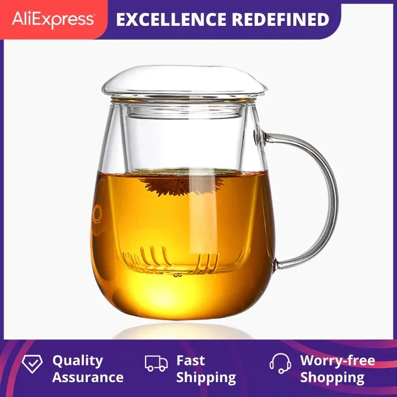 Taza de té de estilo chino con filtro de tapa de 550 ml. Copas de tazas de té tazas de cerveza Taza taza de bebidas transparentes copa de vidrio