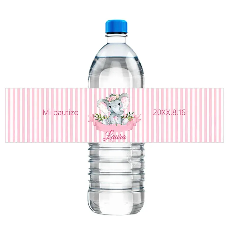 Mignon petit éléphant personnalisé baby shower baptême les étiquettes de bouteille d'eau personnalisent le nom de nom date garçon fille bautizo favorite autocollants