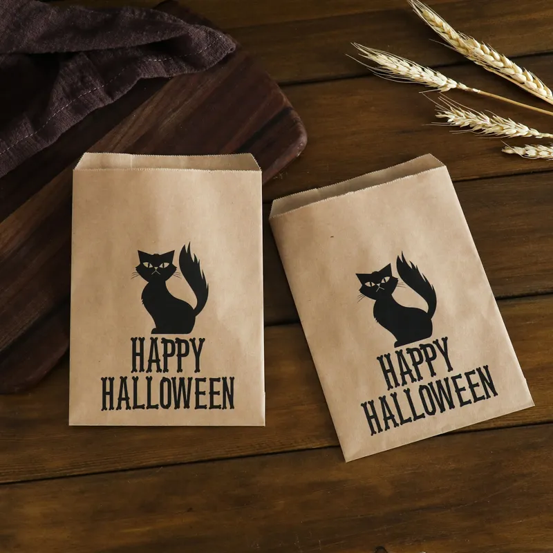 Happy Halloween Paper Bags behandla väskor godispåse julbröllop födelsedagsfest nyår gynnar leveranser presentpåsar