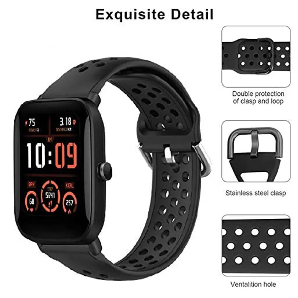 Cinta de relógio respirável de silicone de 20 mm para Amazfit bip u pro pro pro pro pro pro