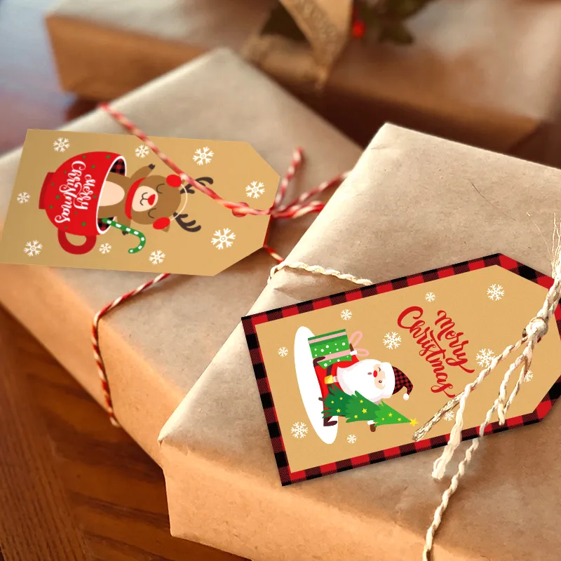 50Sets Weihnachten Kraftpapier Tags Frohe Weihnachten Schneemann Deer Geschenkverpackung Label Karte Xmas Party Decor Hang Tags Kleidungsschild Tags