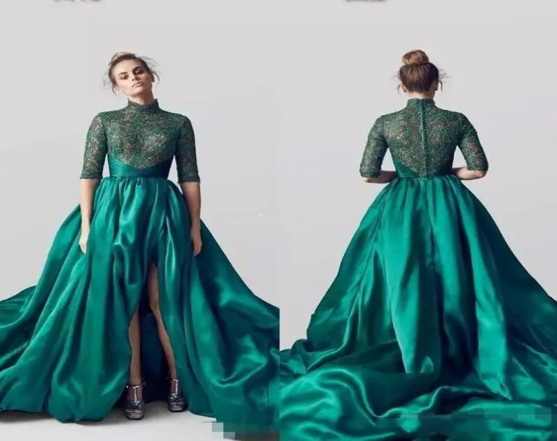 Robes de soirée de train long en vert émeraude 2019 Longue jambe à jambes hautes et robes formelles Femme Vintage Vemps Vestidos de robe de bal vert Vintage 1515354