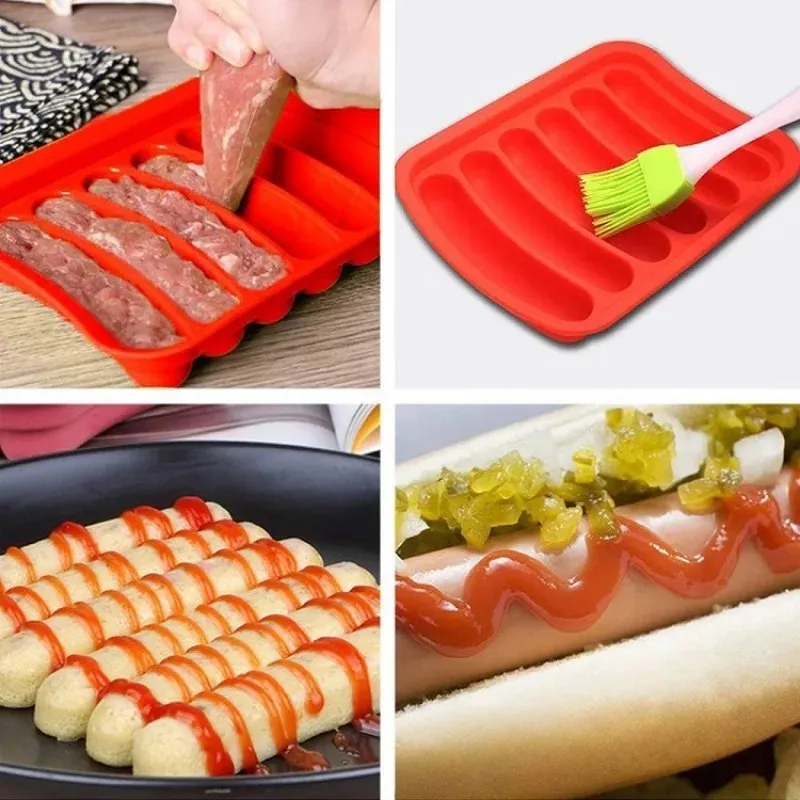 2024 Silicone Hot Dog Sausage Mold Ham Sausage Mold Homemade Diy Baby Food Supplement Egg Sausage Box Silicone Mold cake stencil 1. for