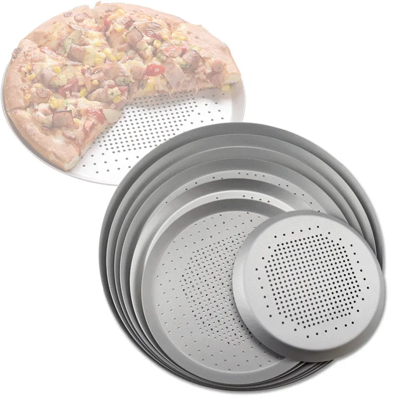 Metal Pancake Pizza Tray Nonstick Pizza Baking Pan Aluminum Pizza Screen Pasta Baking Tray Pizza Dishes Holder Bakeware Baking