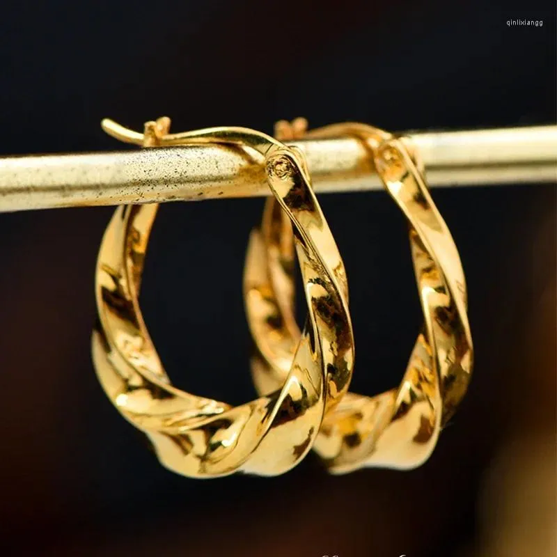 Hoop Earrings Real 18K Gold Twisted Pure AU750 Vintage For Women Fine Jewelry Gift