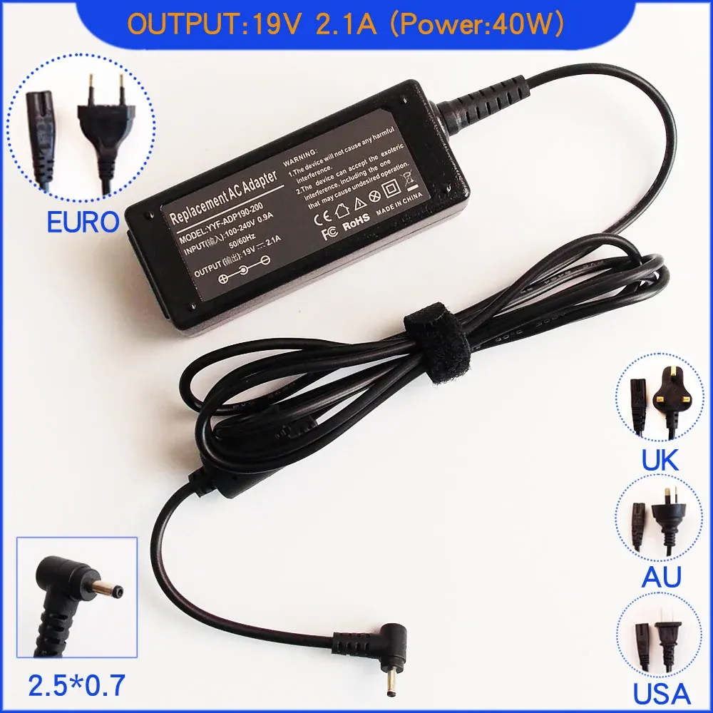 ADAPTER 19V 2.1A för ASUS EEE PC X101 X101H X101CH X101CHEU17BK 1005HAVU1XPI 1005PE LAPPOP NETBOOK AC Adapter strömförsörjningsladdare