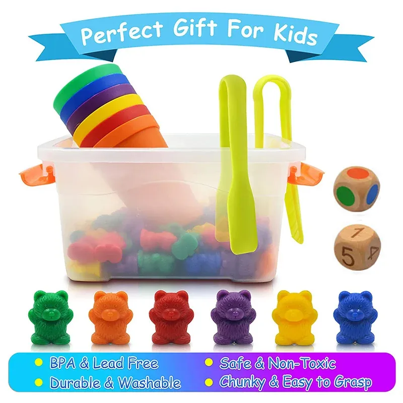 Montessori Puzzle Game Game Rainbow Stack Cups Counting Bears Color Sorter Weights Sensory Toys Math Learning