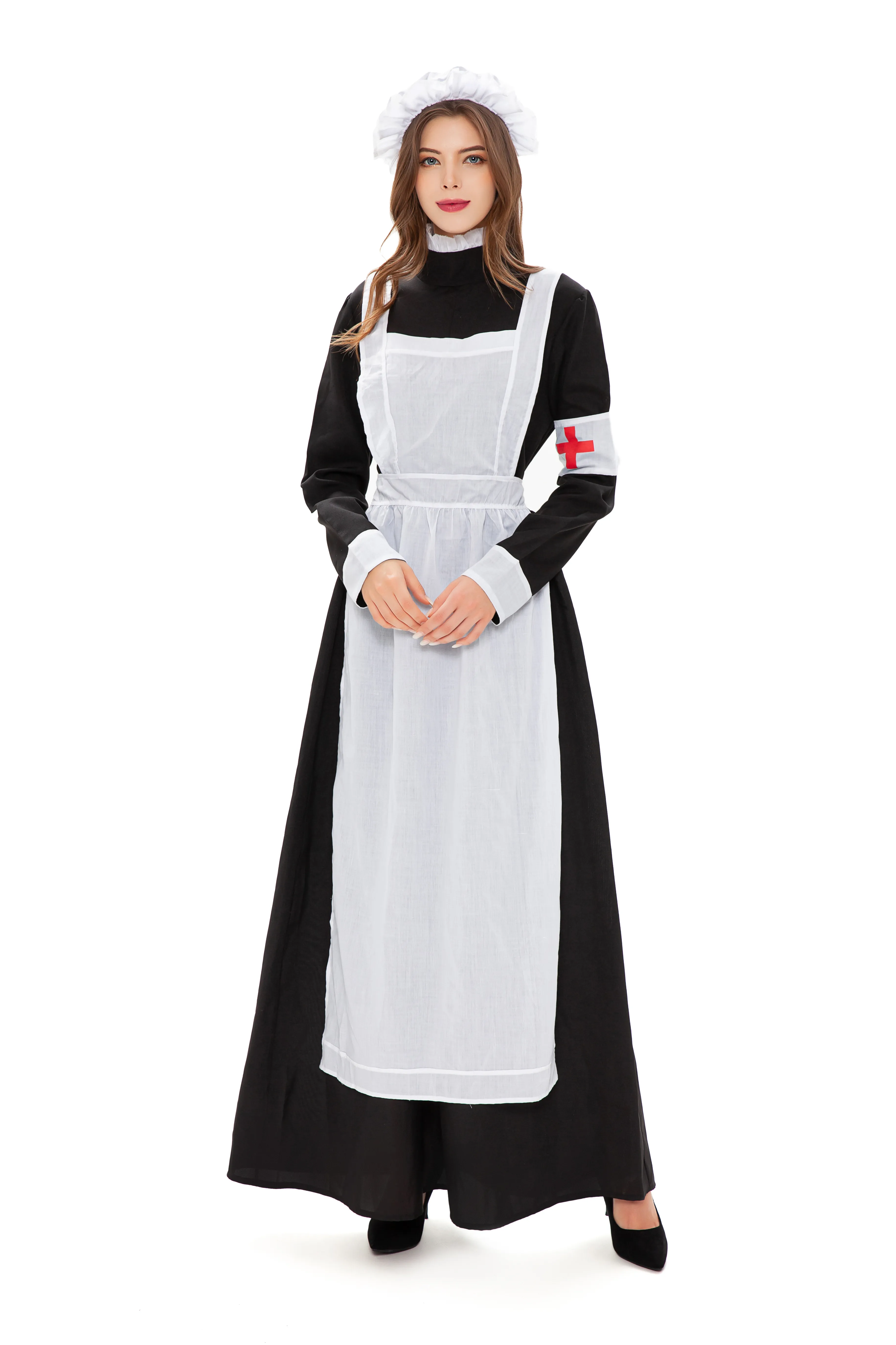 Halloween French Maid Costume with Red Cross Pattern Long Dress for Cosplay  from Dhgate Costume Accessories - price 37.79
