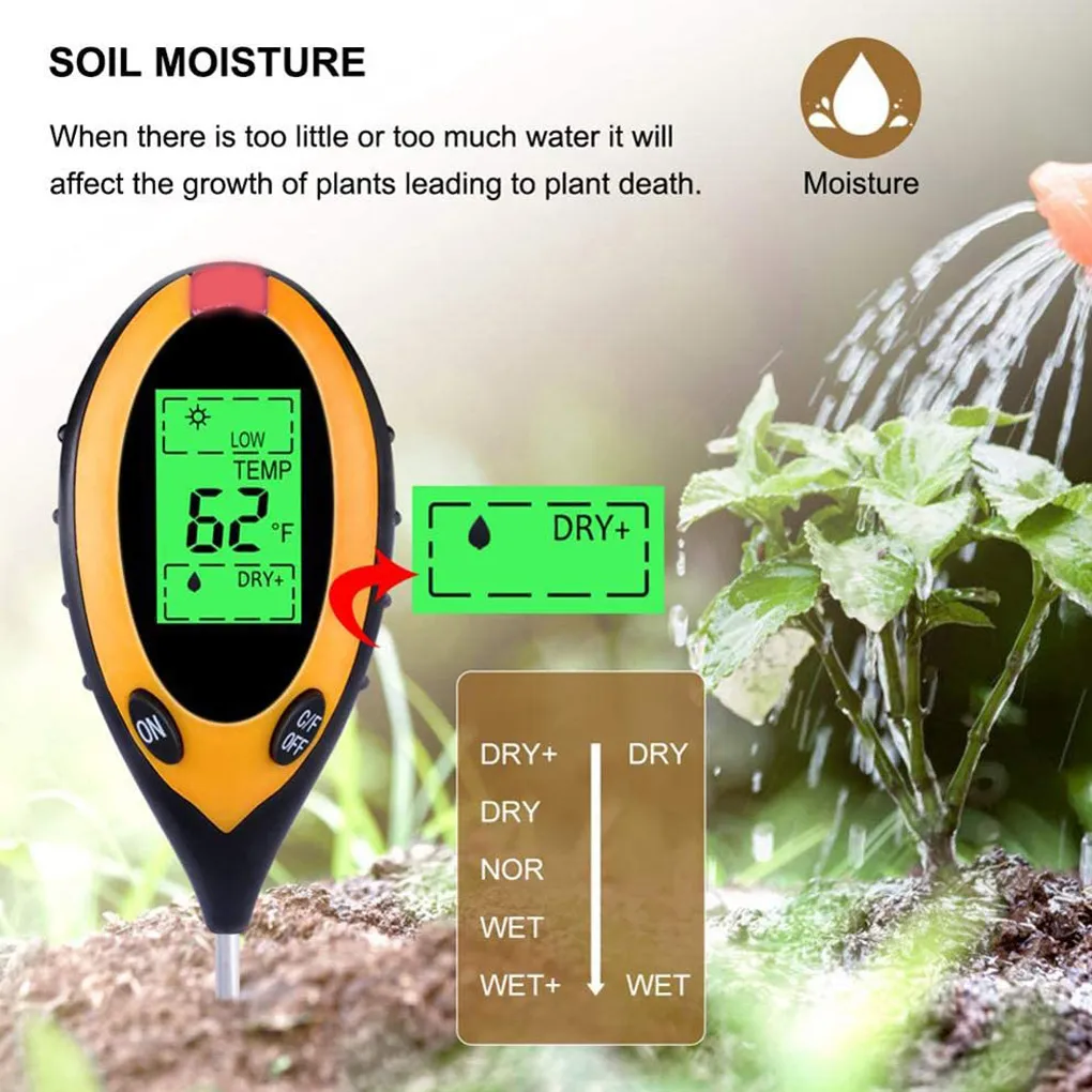 New 4 in 1 Soil PH Tester Moisture/Temp/Soil Testers PH Light Moisture Acidity Tester Plant Moisture Meter Measure Instrument