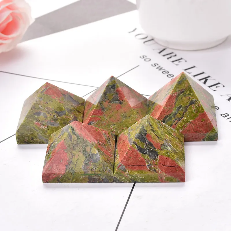 QUILZIONE PIRAMIDE PIRAMIDE GEMSTONE UNAKITE REIKI CHAKRA Crystal Point Guarigione Ornamenti lucidati fatti a mano in pietra a mano Torre minerale