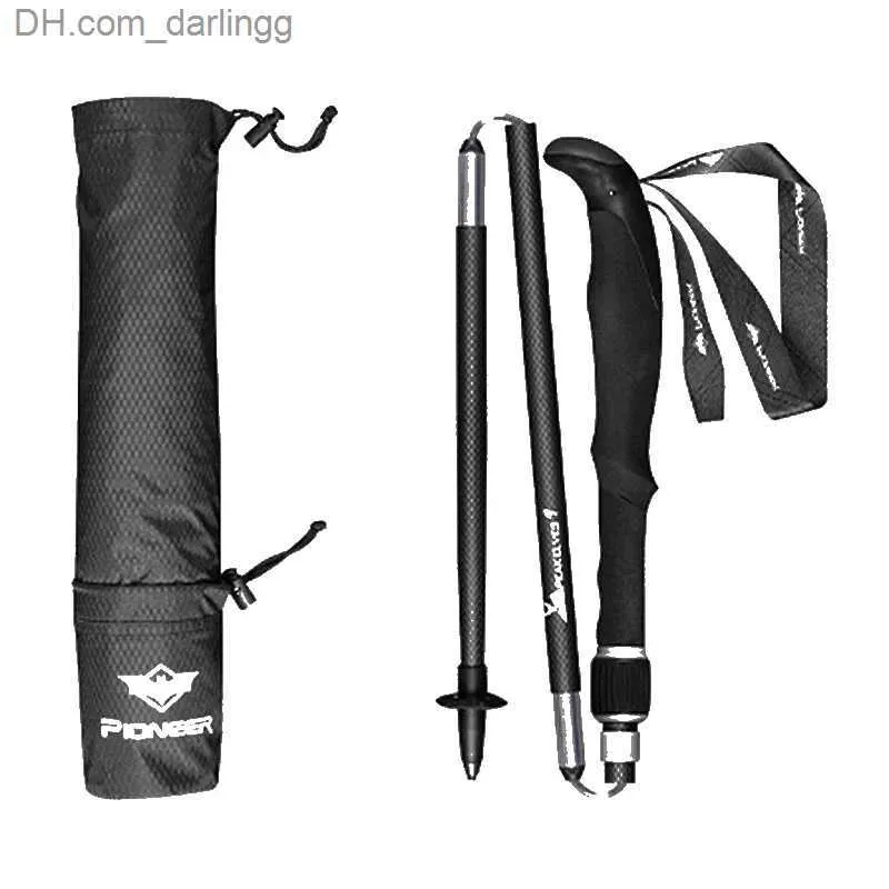 Trekking Poles Pioneer 1 bit kolfiber Vandring Pol Portable Outdoor Ultra Light 5-sektion Alpstock Camping Vandring Poleq