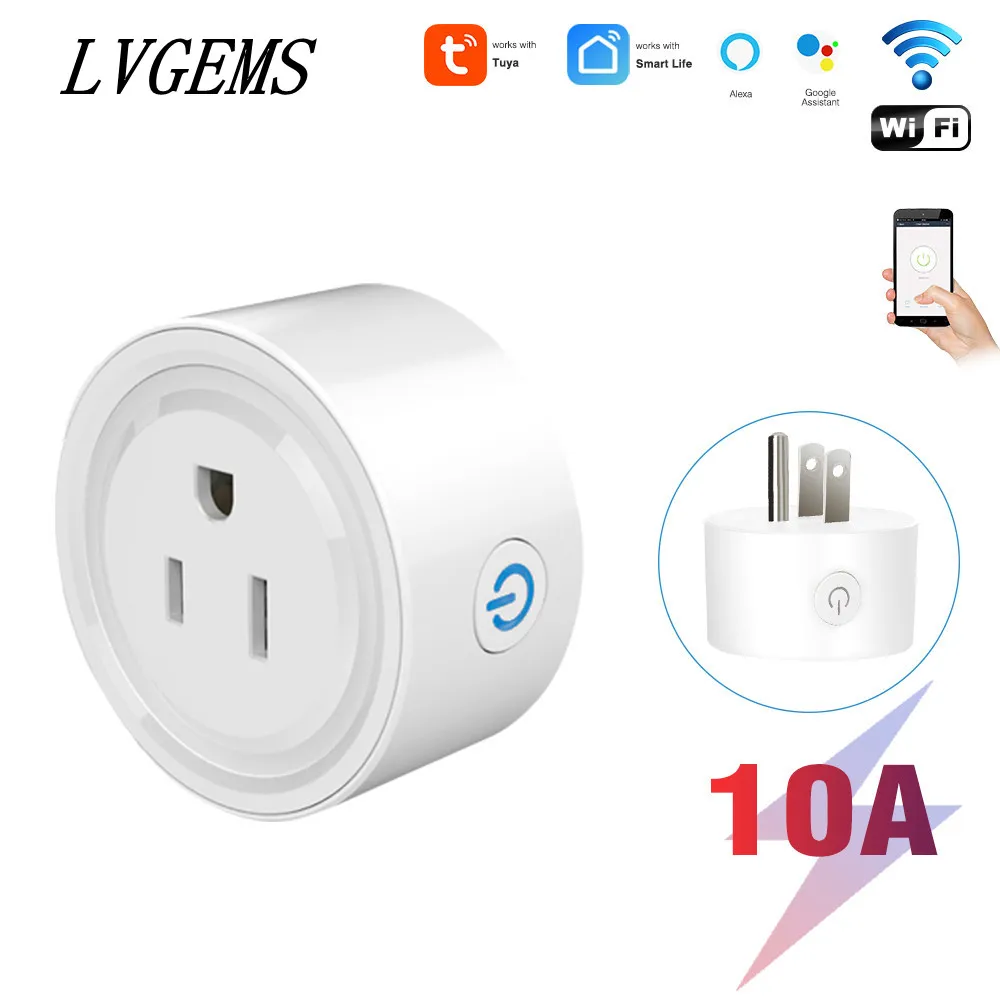 10A Tuya Wifi Socket 2 Pin Adattatore Plug Adattatore Fai da te Smart Home Pop Outlet Monitor Power Timer Work with Google Home Alexa