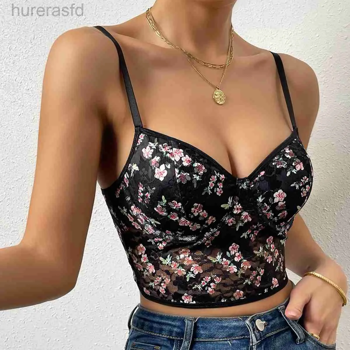 BRAS SUMMER SEXY TANK CROPPED TOP WOMENS LACE Semi Transparent Backless Vest Woman Corset Tops Bustier Ladies Bra Club Crop Clothes 240410