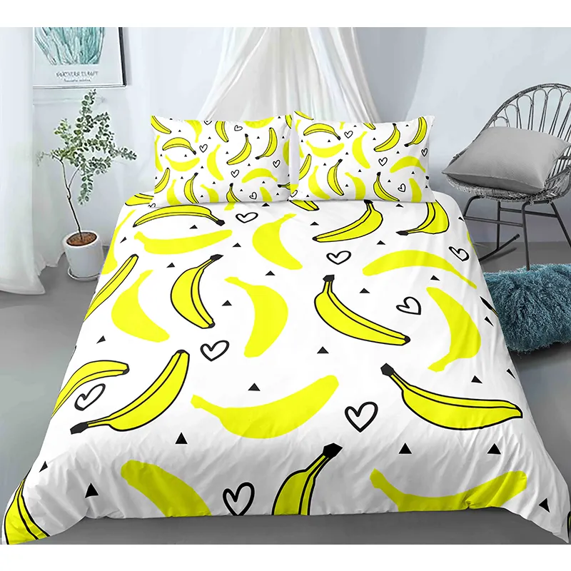 Fruta Banana Padrão Consolador de cama Conjunto de 2/3pcs Twin/Queen/King Tamanho da fronha de cover de edreca