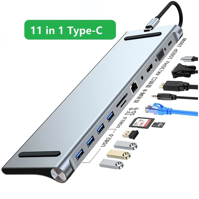 Hubs typ C Laptop Docking Station USB C Dock Hdmicompatible VGA USB Hub Adapter för MacBook HP Dell XPS Lenovo ThinkPad Asus