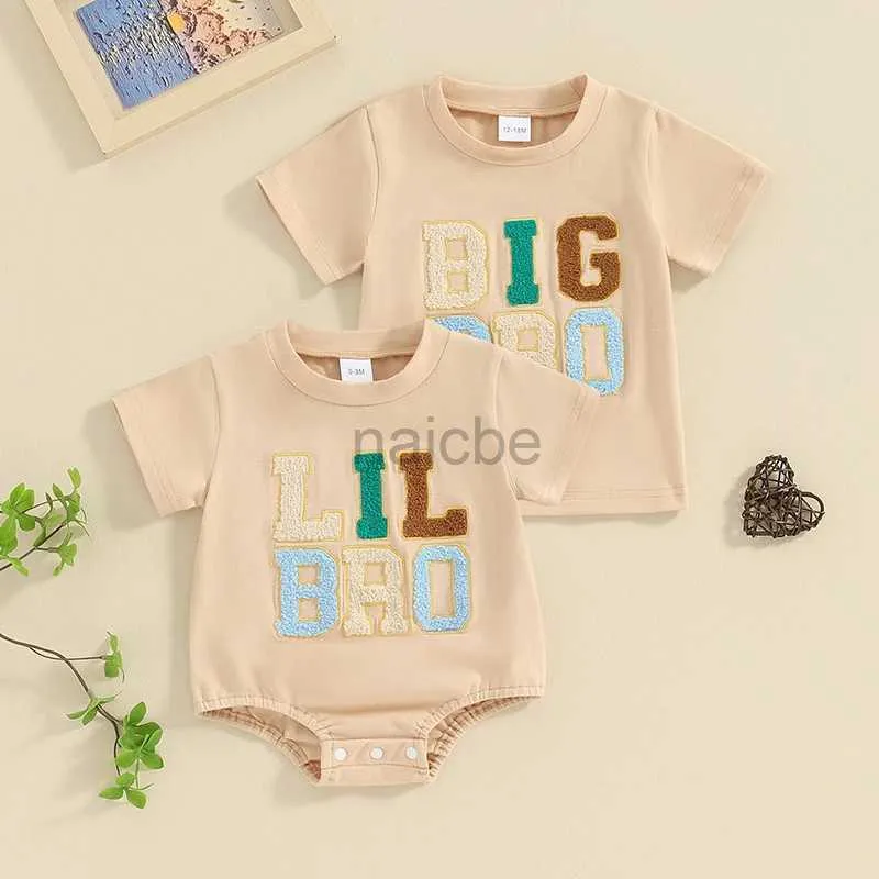 T-shirts 2024-01-11 Lioraitiin Summer Toddler Baby Boy T-shirts Rompers Big Bro Bro Broidered Letter Crewneck Short Sleeve Tops 240410