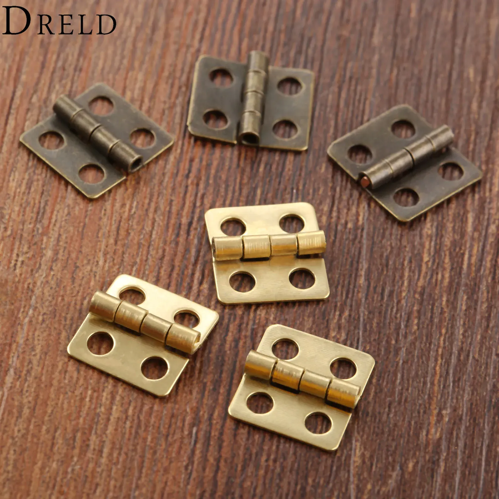 Dreld 40pcs 13*12mm Mini Schrankschubladen Tür Butt Schenken Antiquitäten 4 Löcher Schmuckschachteln Dekorative Scharniere für Möbelhardware