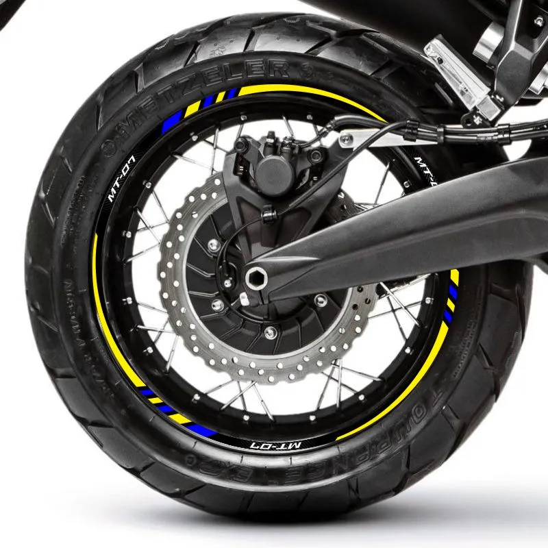 Odblaskowe akcesoria motocyklowe paski kół naklejka obręcz hub żółty i niebieski naklejki Dekoracja motocyklowa