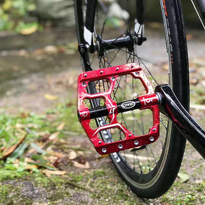 1 par de pedais de bicicleta plana de alumínio com 3 mancais selados