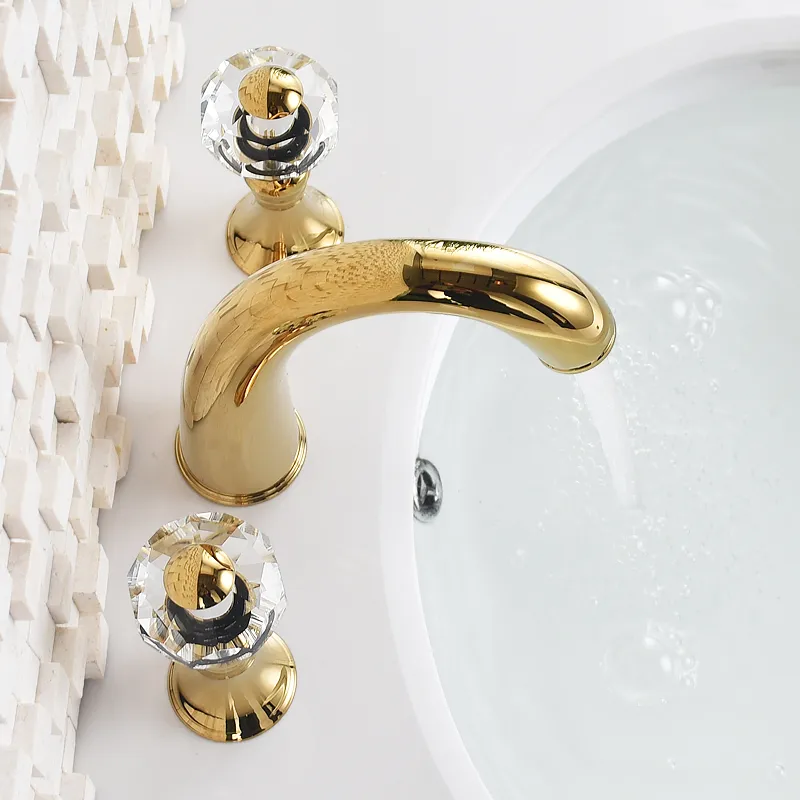 Robinets de bassin Robinet de lavabo de salle de bain Golden trois trous à double poignée de luxe Bathtub de baignoire de bain d'eau de luxe