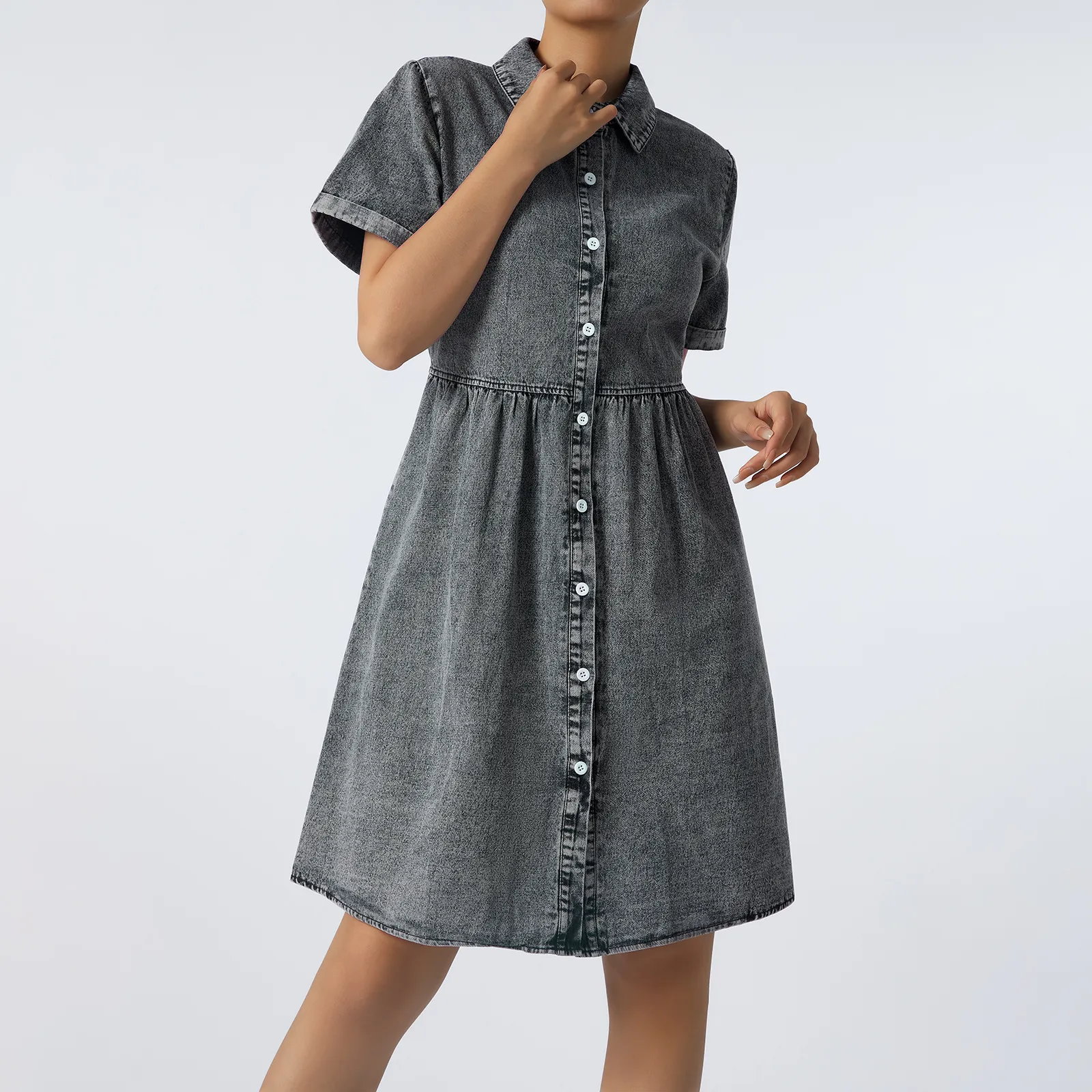 Womens Knee Length Denim Shirtwaist Dress Solid... From Ddmydec, $83.35 |  DHgate.Com