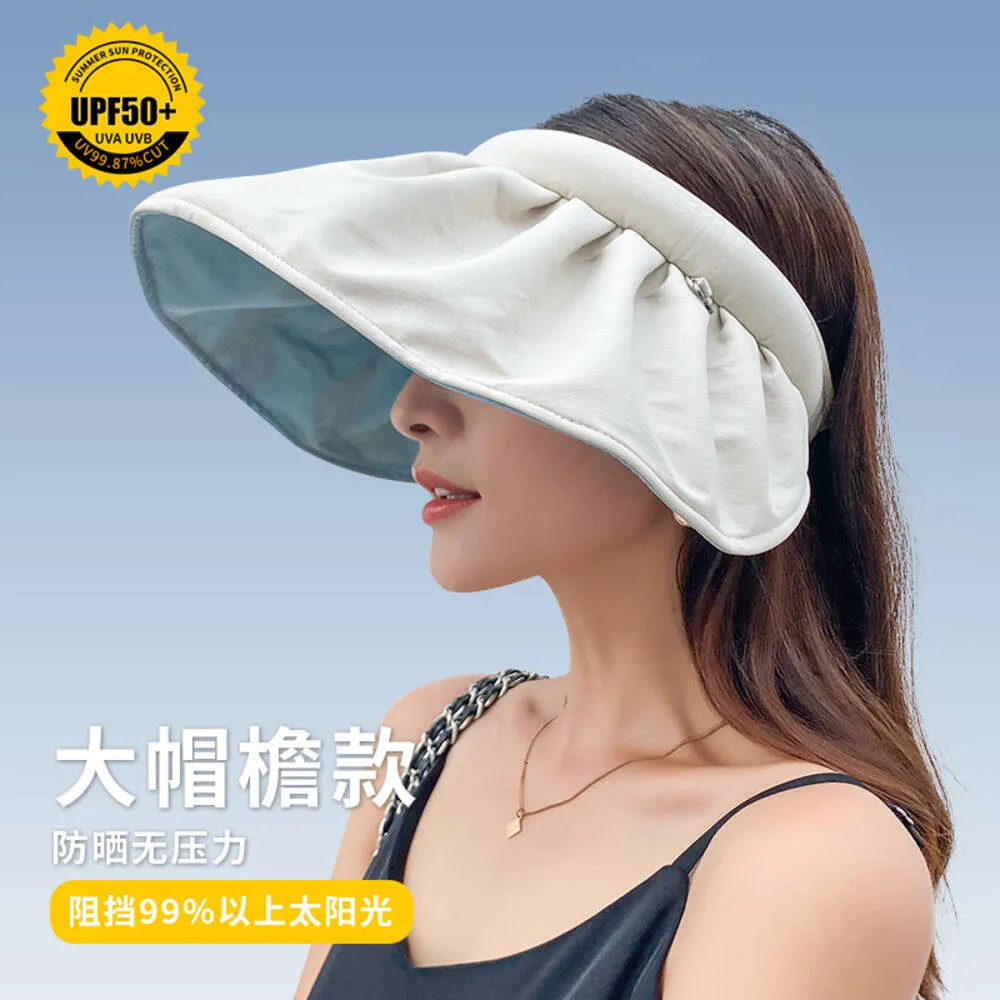 Sun Women in Summer, UV Protection, Protection for Face Covering, Large Brimmed Foldable Shell Hat, Empty Top Sun Hat