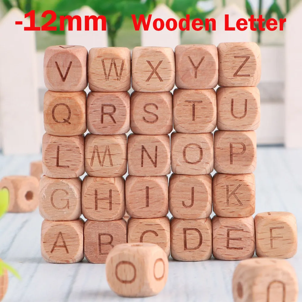 Kovict 12mm 100-1000Pcs Natural Beech Wooden Letter Beads Alphabet For DIY Pacifier Chain Jewelry Making Accessories