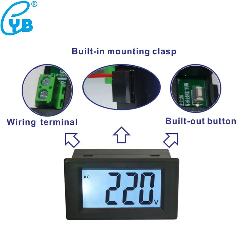 YB4835D AC 50-500V Voltmeter LCD AC Digital Voltmeter 220V 380V Digital Voltage Meter Tester D85 Voltage Meter Volt Meter 2-Wire