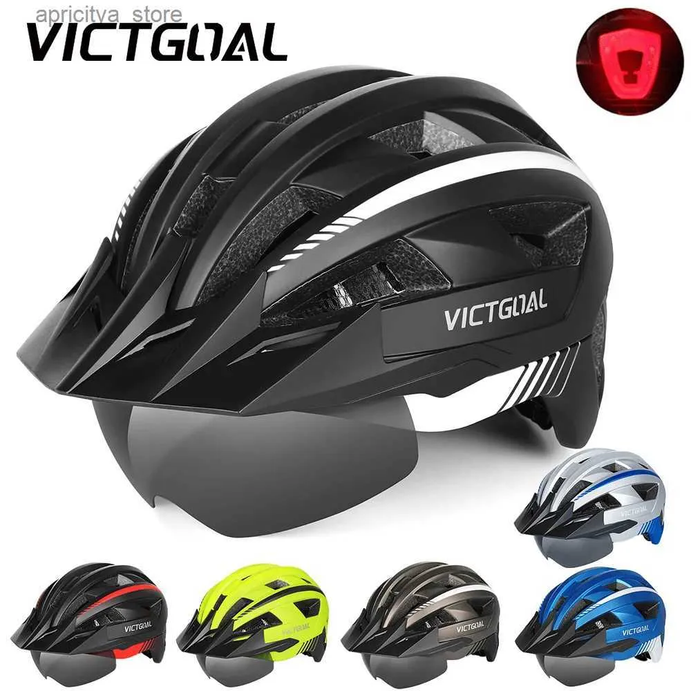 Fietsen helmen Victgoal MTB Road Bike Helmet voor mannen Vrouw Vizier Goggs D Achterlicht Mountain Bicyc Helmet Volwassenen Racing Cycling Helmen L48