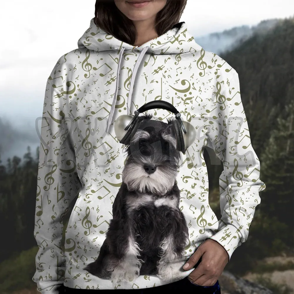 Great Music With Miniature Schnauzer 3D Printed Hoodies Unisex Pullovers Funny Dog Hoodie Casual Street Tracksuit