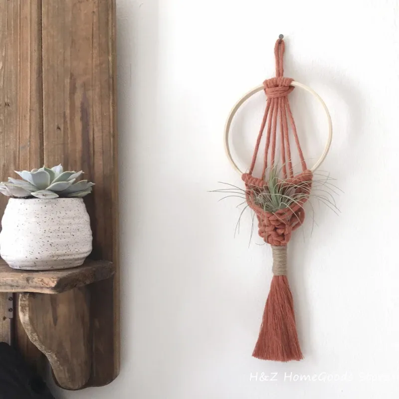 Macrame coloré Porte-plante aérienne Boho Mur suspendu Tapestry Pod Panter Flower Panier de fleurs de filet