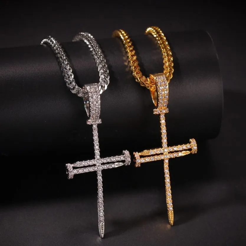 Hip -Hop Gold Silber vereisere Kreuzkette Halskette für Herrenschmuck mit Edelstahl Miami Cuban Link oder Ketten Halskette250p