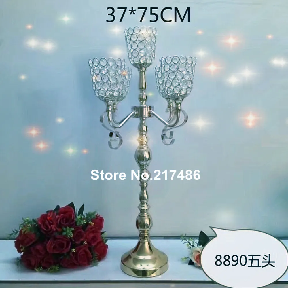 Candelabros de Cristal Senyu01158 Para Centros de Mesa de Boda de Oro, Pilar Alto de Nuevo Estilo