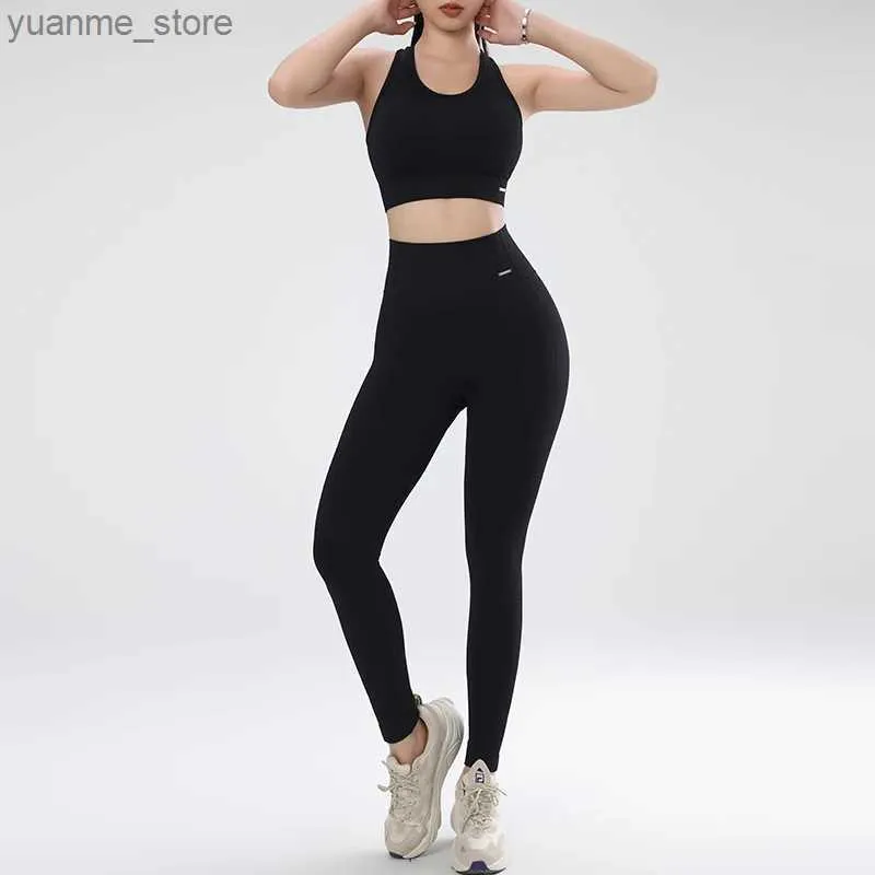 Yoga -outfits naqiyayabei 2023 Yoga set leggings en tops fitness sportpakken gym kleding yoga bh bra naadloze leggings running dames tops pant y240410