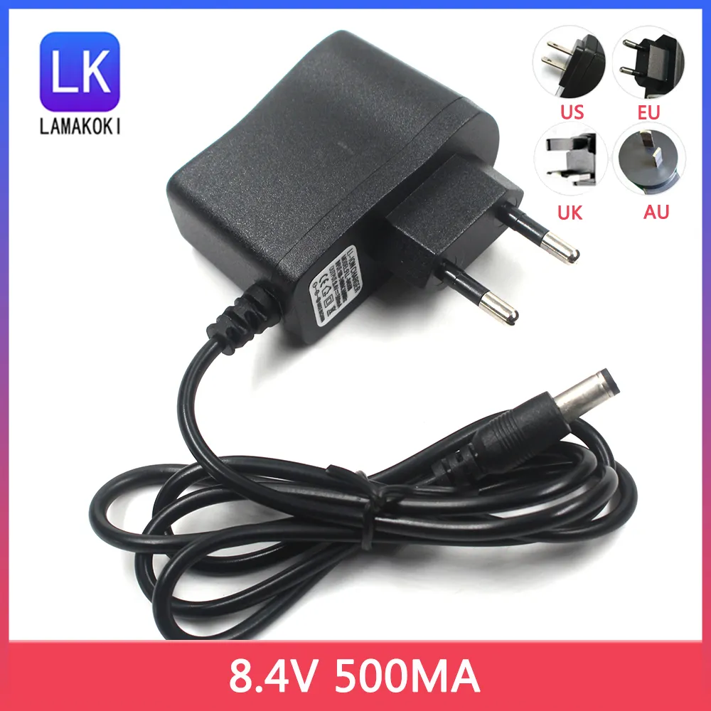 8.4V 500mA Switching Power Supply Adapter US/EU/UK/AU Plug Universal Charger 5.5mm*2.1mm for Lithium battery