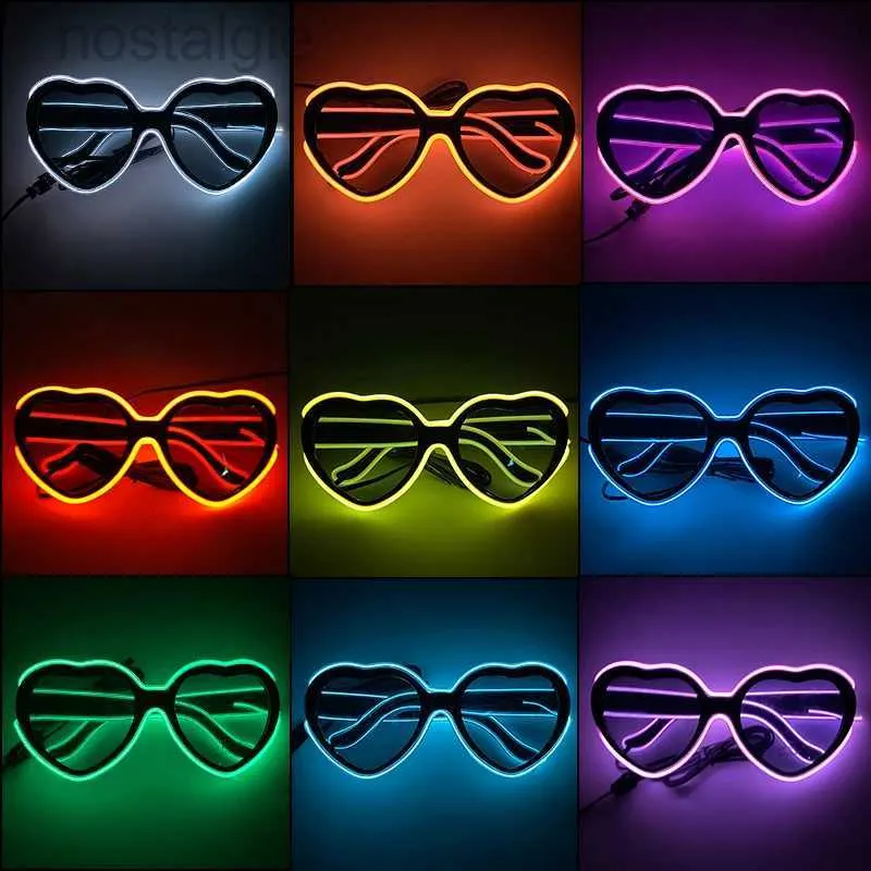 Led Rave Toy Heart -formade LED -glasögon Neonfestblinkande glasögon Eltråd glödande lysande solglasögon Nyhetsgåva Glow Bright Light Supplies 240410