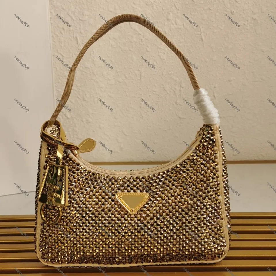 2023 new gold flash diamond Hobo bag Water drill Hobo Bag Effect of blingbling under night light 10A Top Tier Mirror Quality women2735