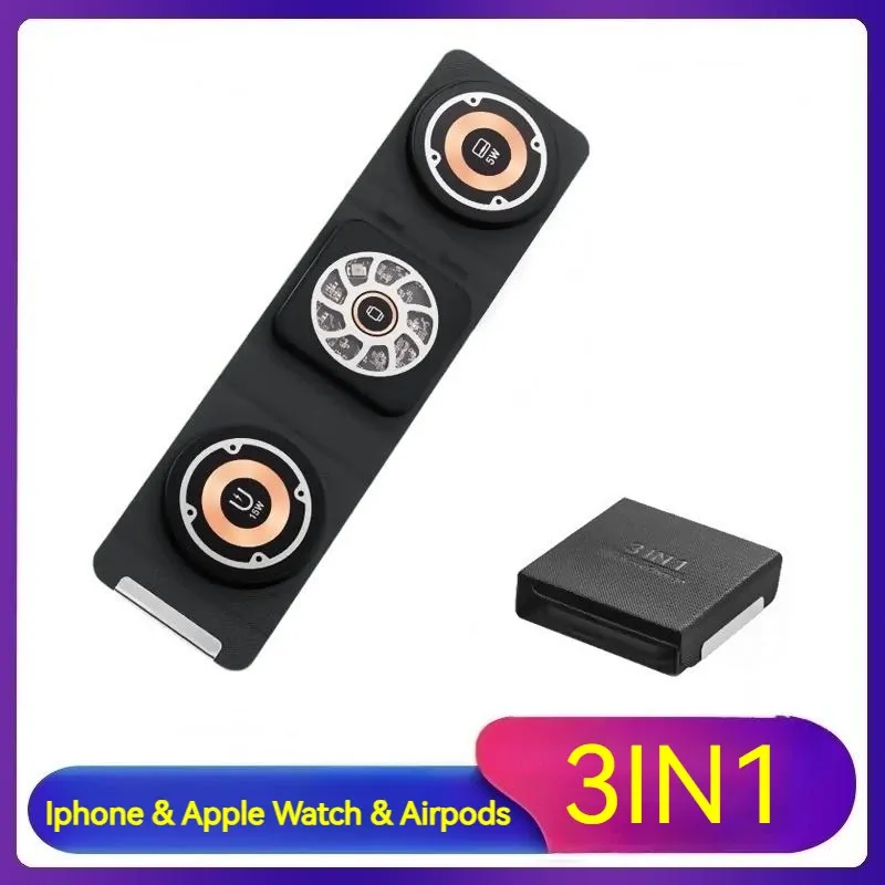 Зарядные устройства складывают кожаное магнитное беспроводное зарядное устройство для iPhone 12 13 14 Pro Max Portable 3in1 Зарядное устройство для Apple Watch Airpods Pro