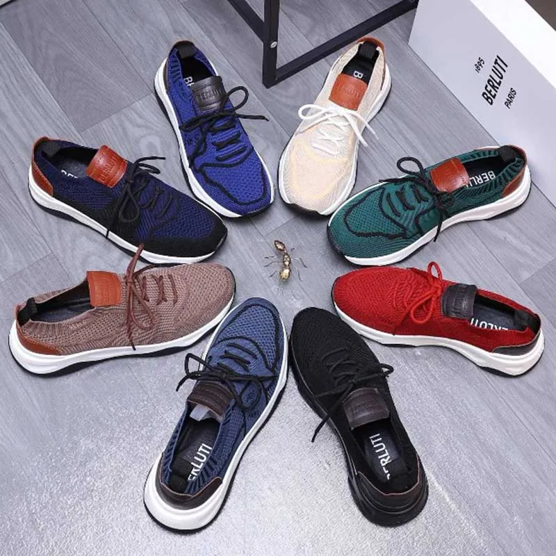 With Box Berluti Mens Casual Shoes Leather Trainers Knit Running Shoes and Speed Trainer for Various Sports Shoes Size 38-46