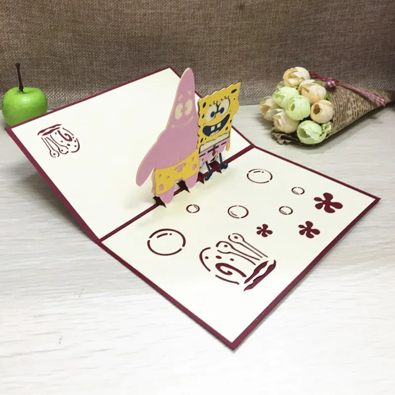 1pcs Sample Sponge baby Cute Handmade 3D Laser Cut  Up Krigami Greeting Cards Famouse Cartoon Design Kids Birthday Gifts (5)