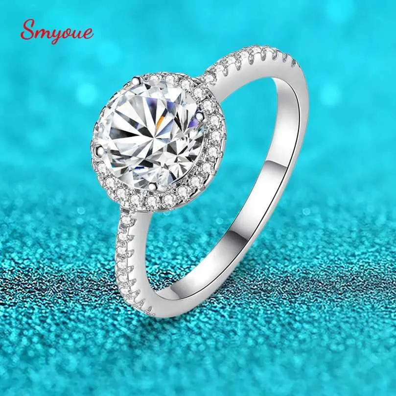 Anneaux de bande Smyoue 0,3-3ct D Color 100% Vrai Mosonite Anneau adapté aux femmes Round Sparkling Diamond Band S925 Sterling Silver Jewelry J240410