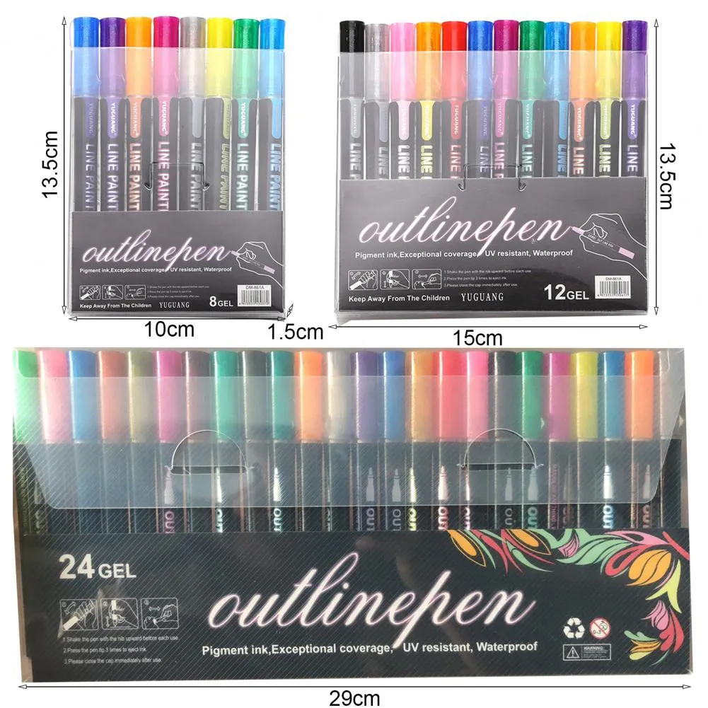 8/12/24pcs Pretty Marker Pen de alta visibilidad Multi-usos estables de doble línea de esquema de esquema de arte