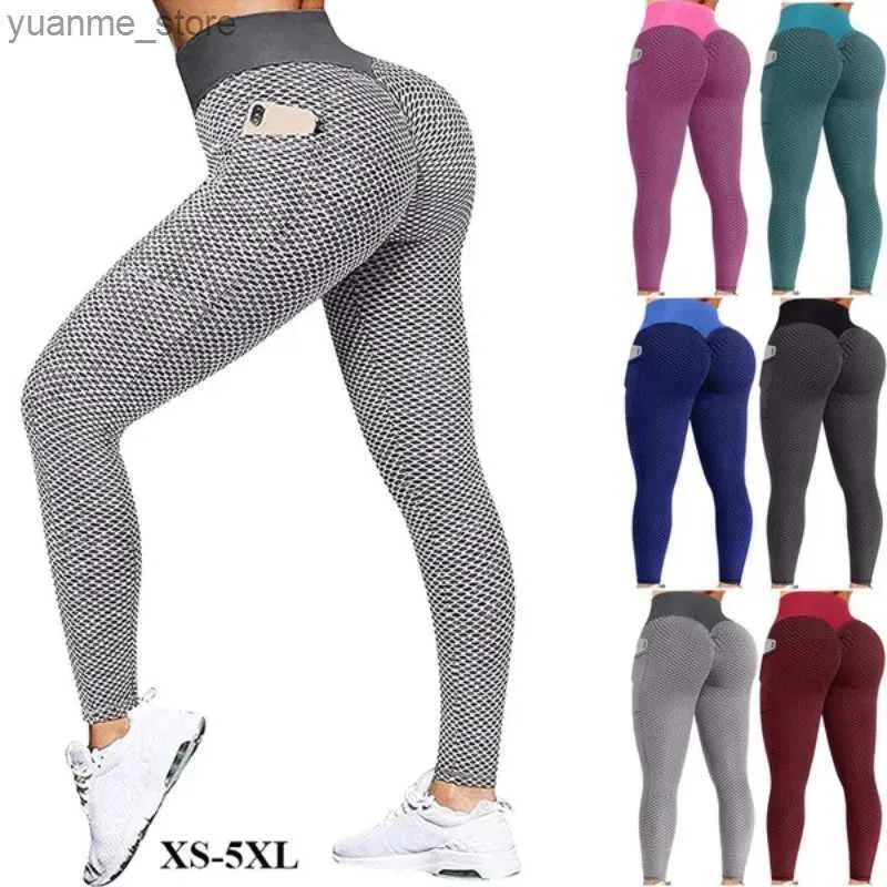 Outfit da yoga xs-5xl leggings da donna pantaloni da yoga in alto in vita jacquard a nervosismo a miele