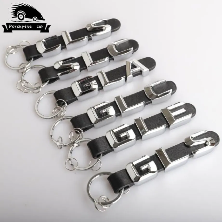 Zink -Legierungs -Lederschlüsselringe für CLS SLC GLC GLE GLS 3D -Auto Schlüsselbund Metallschlüsselringe Schlüsselkette Keychains251q