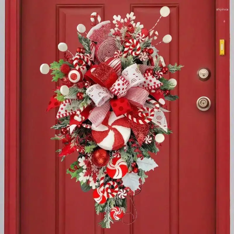 Flores decorativas de navidad Candilla de dulces Swag Corona artificial Puerta de pared de la pared colgante de guirnaldas para decoración al aire libre