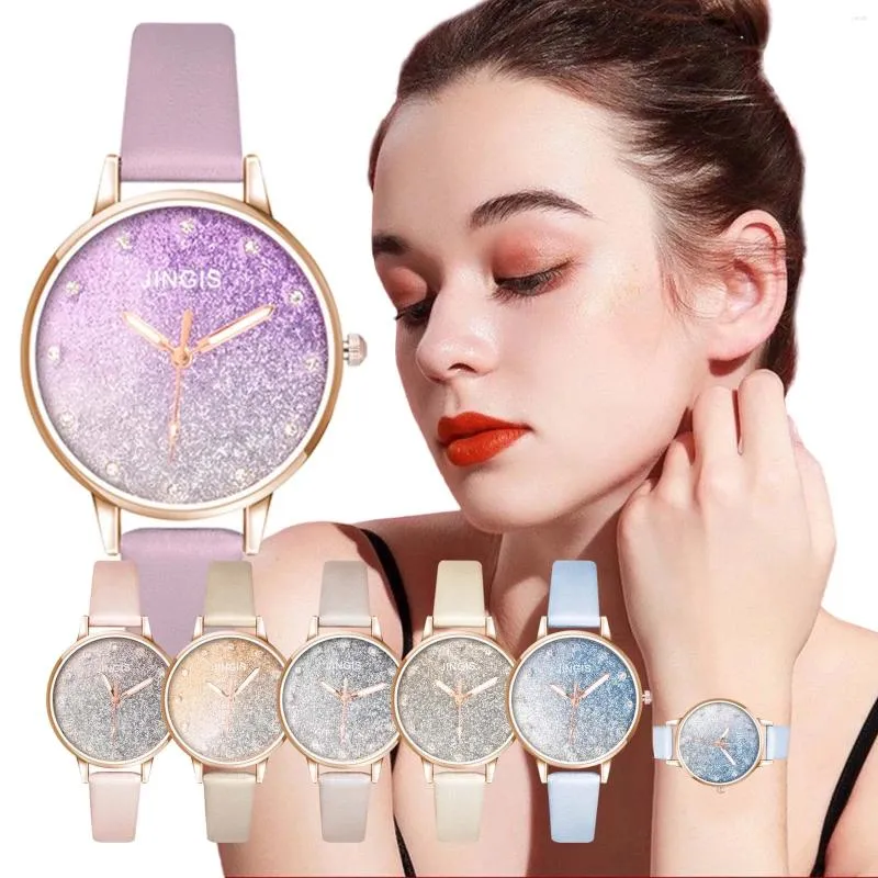 Wristwatches Fashion Women Quartz Watch Dial Leather Strap Lady Candy Color Women'S Waterproof Gift For Girlfriend